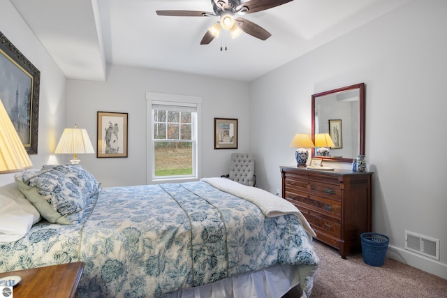 bedroom featuring carpet flooring and ceiling fan