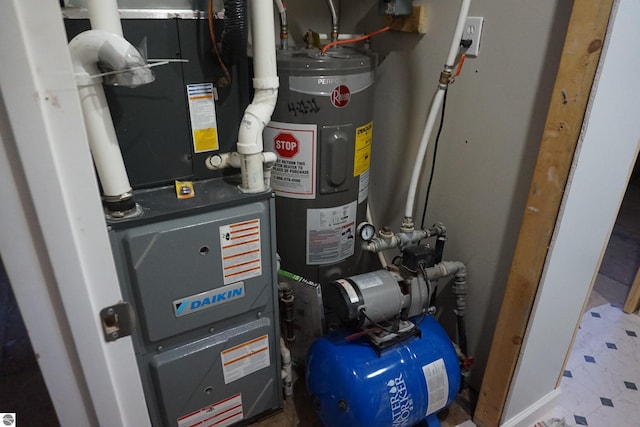 utilities featuring water heater and heating unit