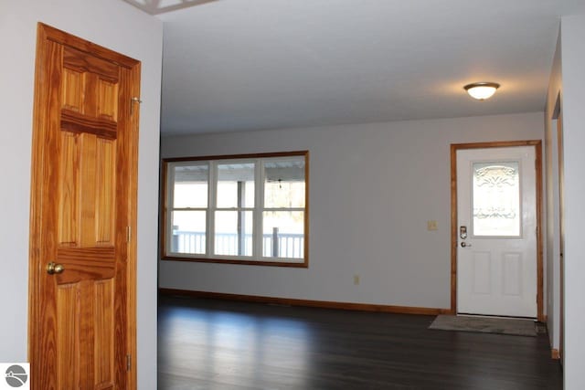 foyer entrance with dark hardwood / wood-style flooring and a healthy amount of sunlight