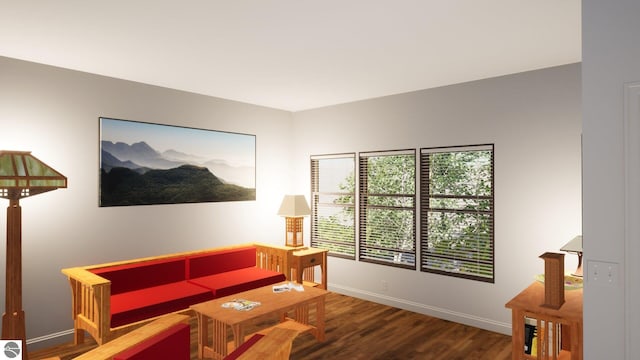 living area with dark hardwood / wood-style floors