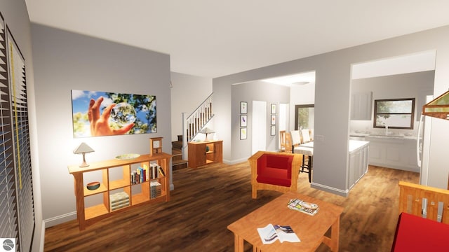 living room with sink and hardwood / wood-style floors