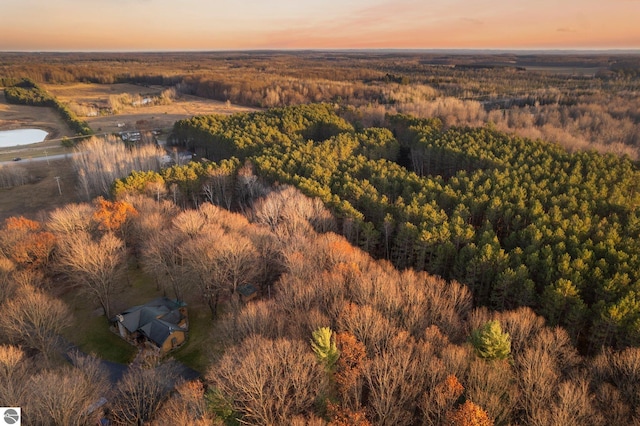 aerial view at dusk with a water view