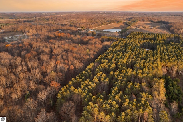 view of aerial view at dusk