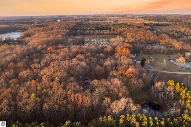 aerial view at dusk with a water view