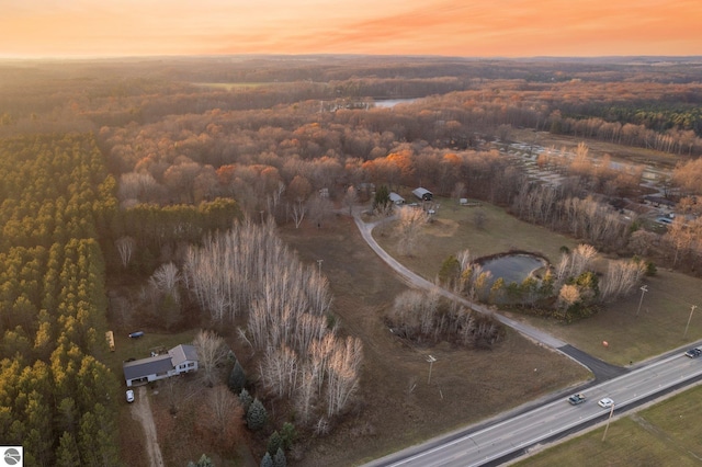 view of aerial view at dusk