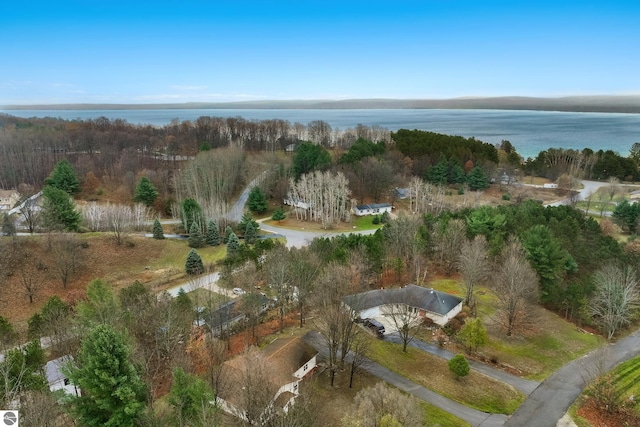 aerial view featuring a water view