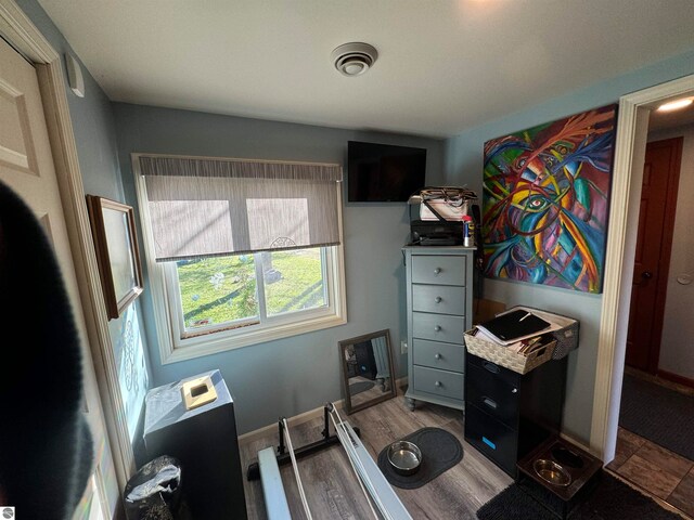 bedroom with wood-type flooring