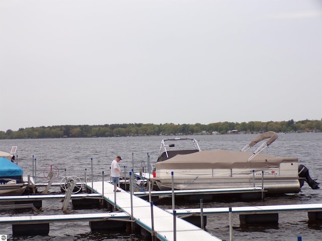 view of dock with a water view