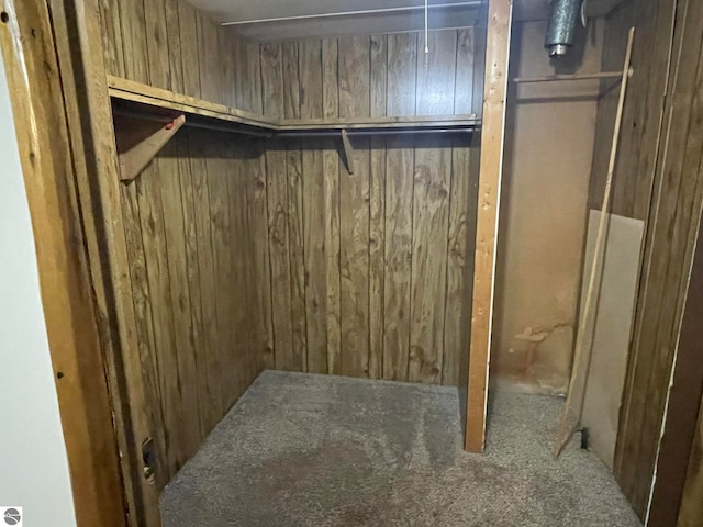 walk in closet featuring carpet flooring