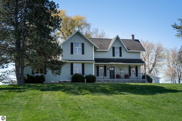 view of front property featuring a front lawn and covered porch