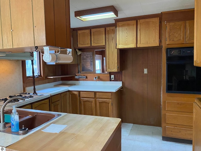 kitchen featuring exhaust hood, oven, and sink