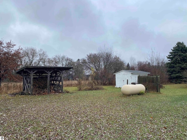 view of yard with a shed