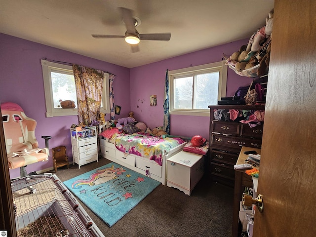 9100 E Miller Rd, Durand, MI 48429 - bedroom featuring carpet floors, multiple windows, and ceiling fan