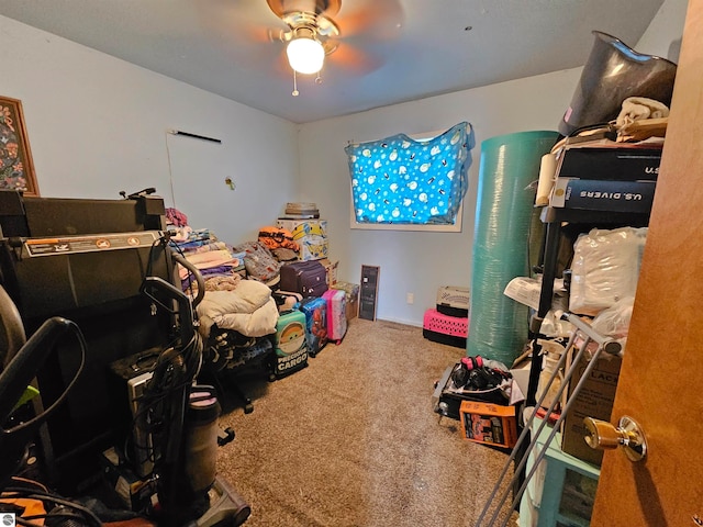 carpeted bedroom featuring a ceiling fan