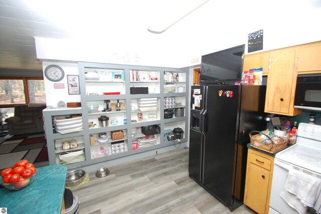 kitchen featuring black appliances and light hardwood / wood-style floors