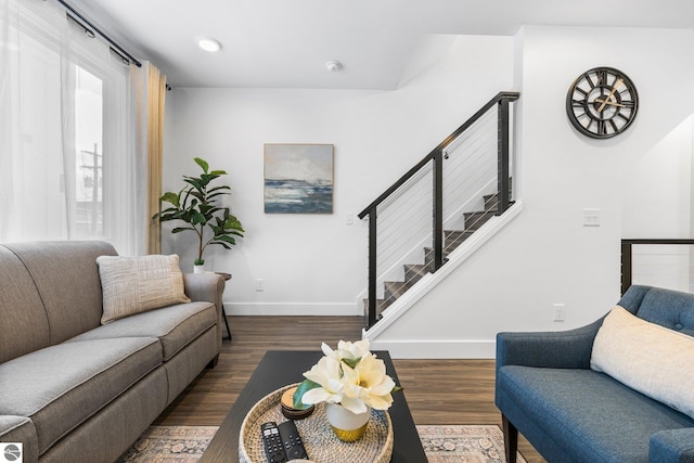 living room featuring dark hardwood / wood-style flooring