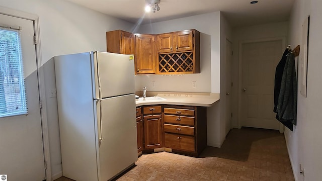 kitchen with white fridge