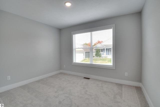 spare room featuring light colored carpet