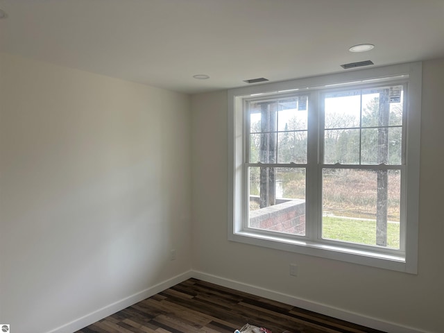 unfurnished room featuring plenty of natural light and dark wood-type flooring