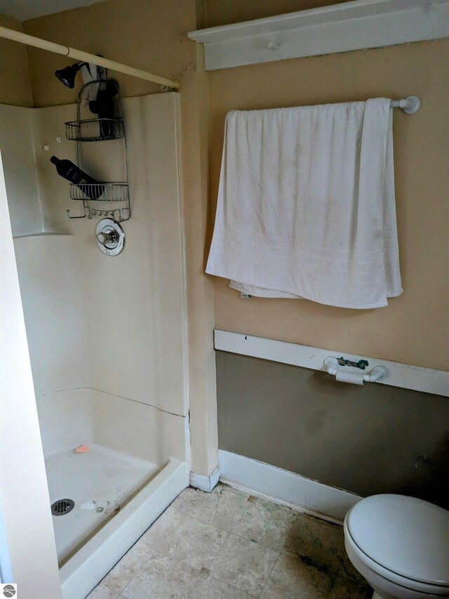 bathroom with a shower and toilet