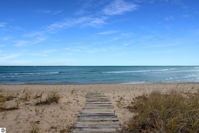 view of water feature featuring a beach view