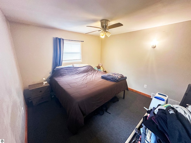 bedroom featuring carpet floors and ceiling fan