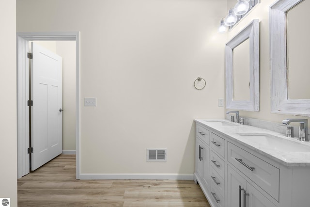 bathroom with hardwood / wood-style flooring and vanity