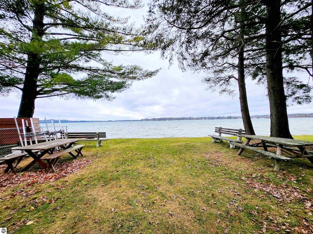 exterior space with a water view