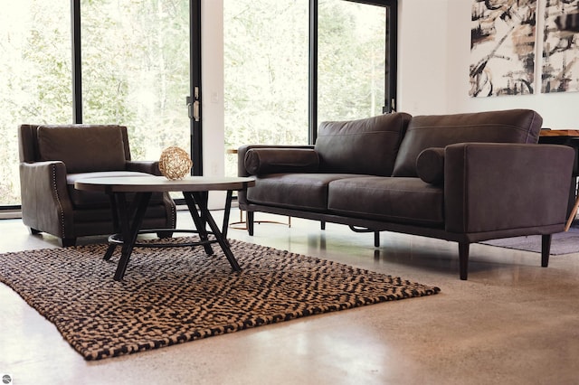 living room with concrete flooring