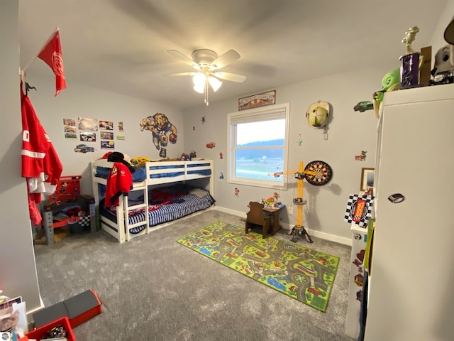 bedroom with carpet floors and ceiling fan