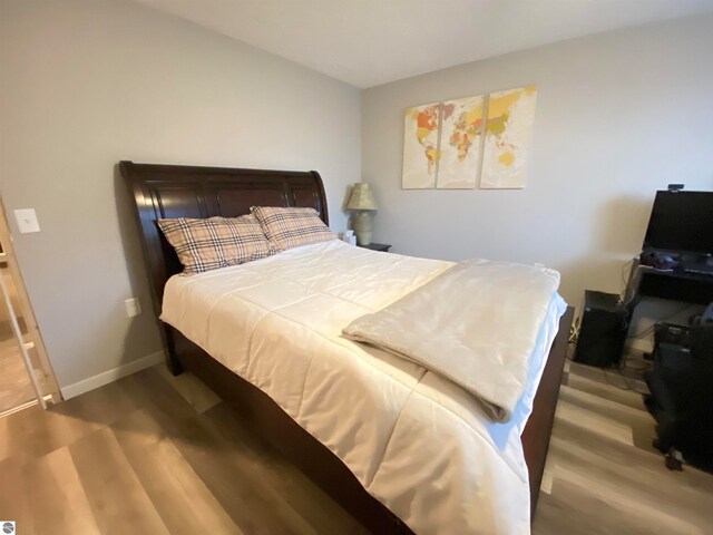 bedroom with wood-type flooring