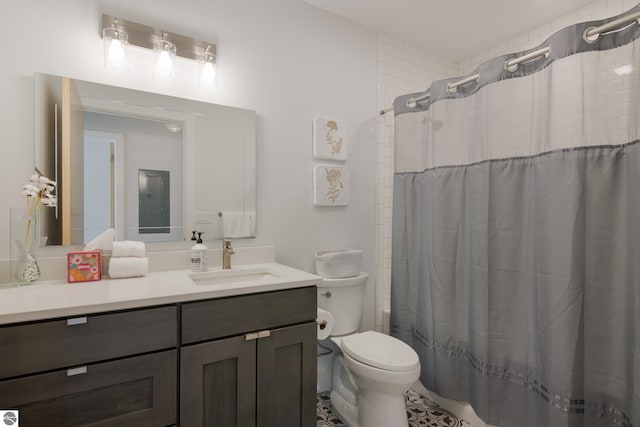 full bathroom featuring vanity, toilet, and shower / bath combo with shower curtain