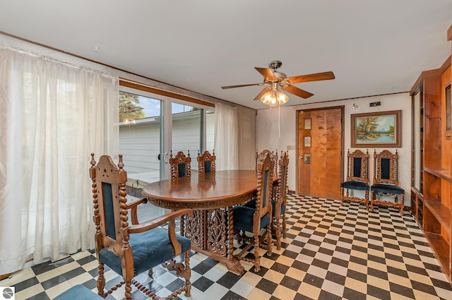 dining room with ceiling fan