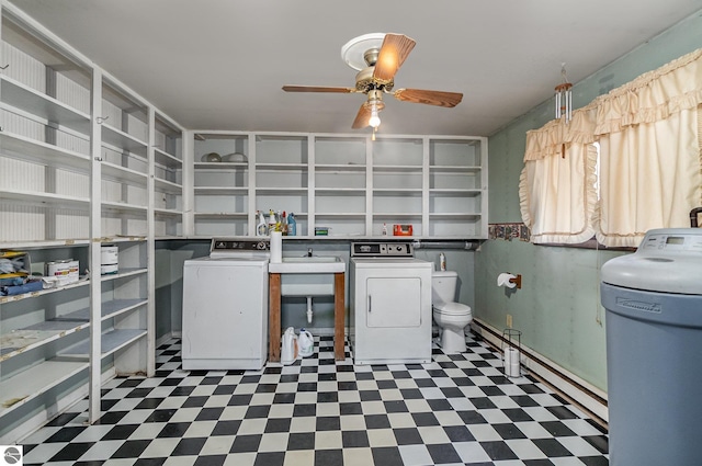 kitchen with ceiling fan and separate washer and dryer