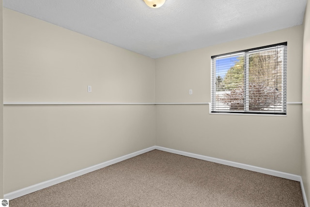 empty room with carpet flooring and a textured ceiling