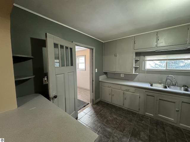 kitchen with crown molding and sink