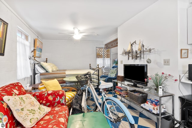 home office with a ceiling fan