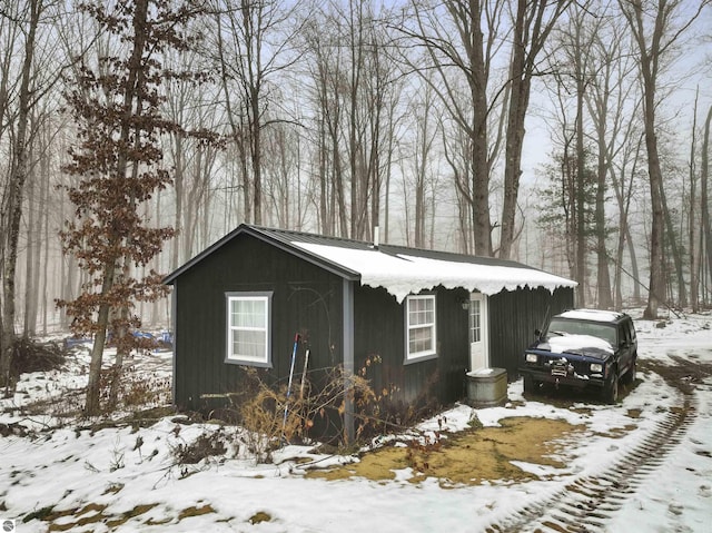 view of snow covered property