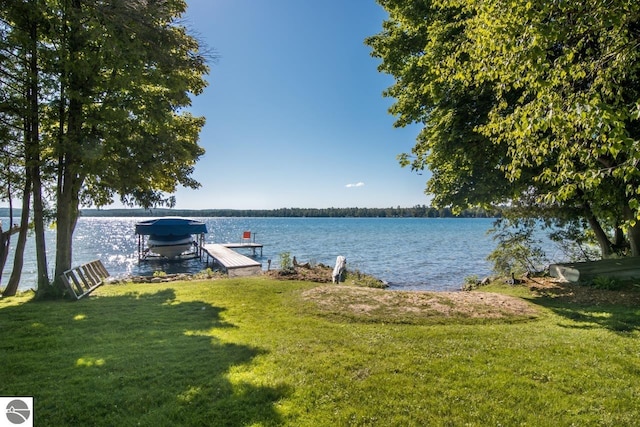 property view of water with a dock