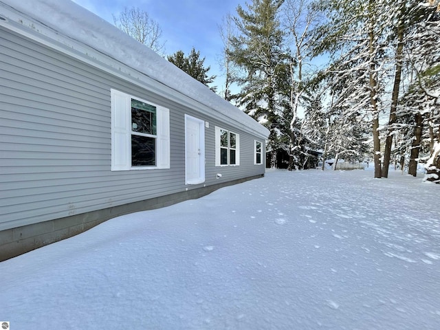 view of snow covered exterior