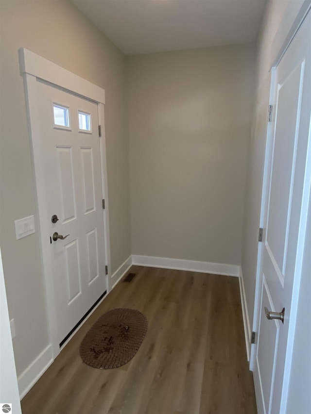 entryway with wood-type flooring