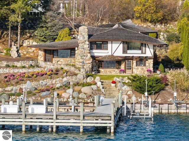 view of dock featuring a water view