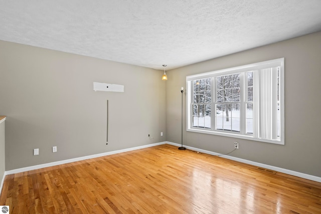 empty room featuring a textured ceiling and light wood-type flooring