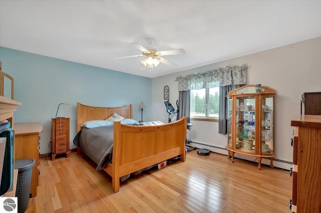 bedroom with ceiling fan and light hardwood / wood-style floors