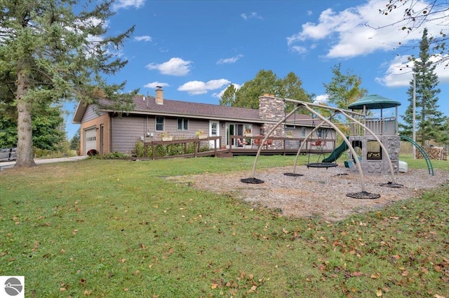 exterior space featuring a playground and a lawn