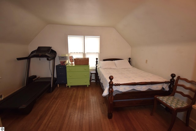 bedroom featuring lofted ceiling and dark wood-type flooring