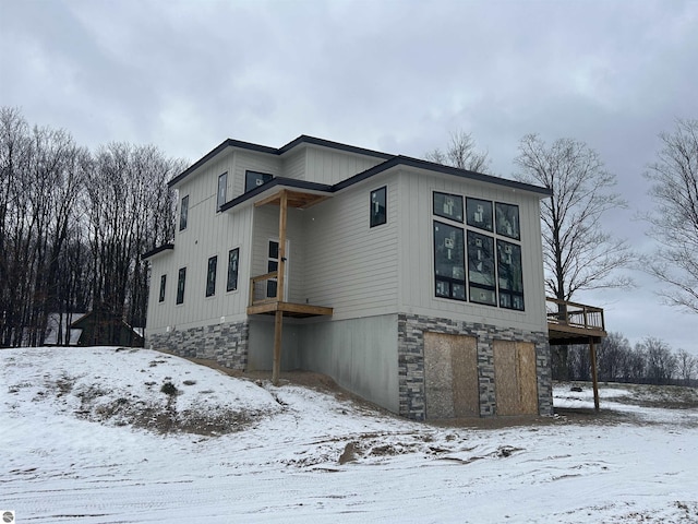 view of snow covered property