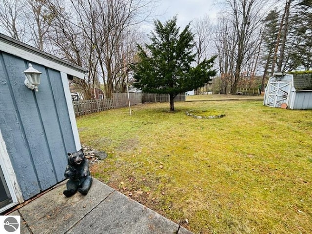 view of yard featuring a shed