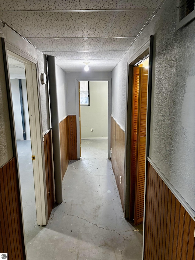 corridor with wood walls