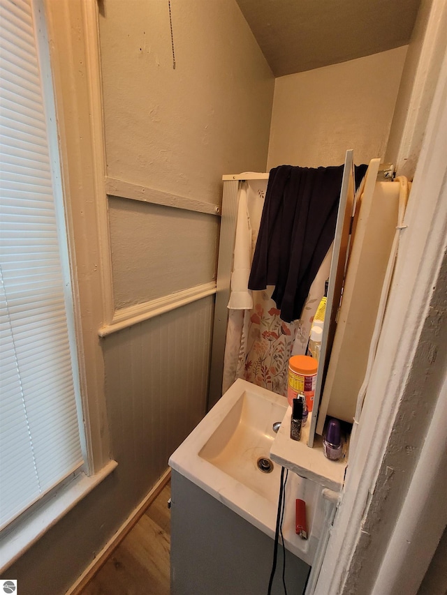 bathroom featuring sink and hardwood / wood-style flooring